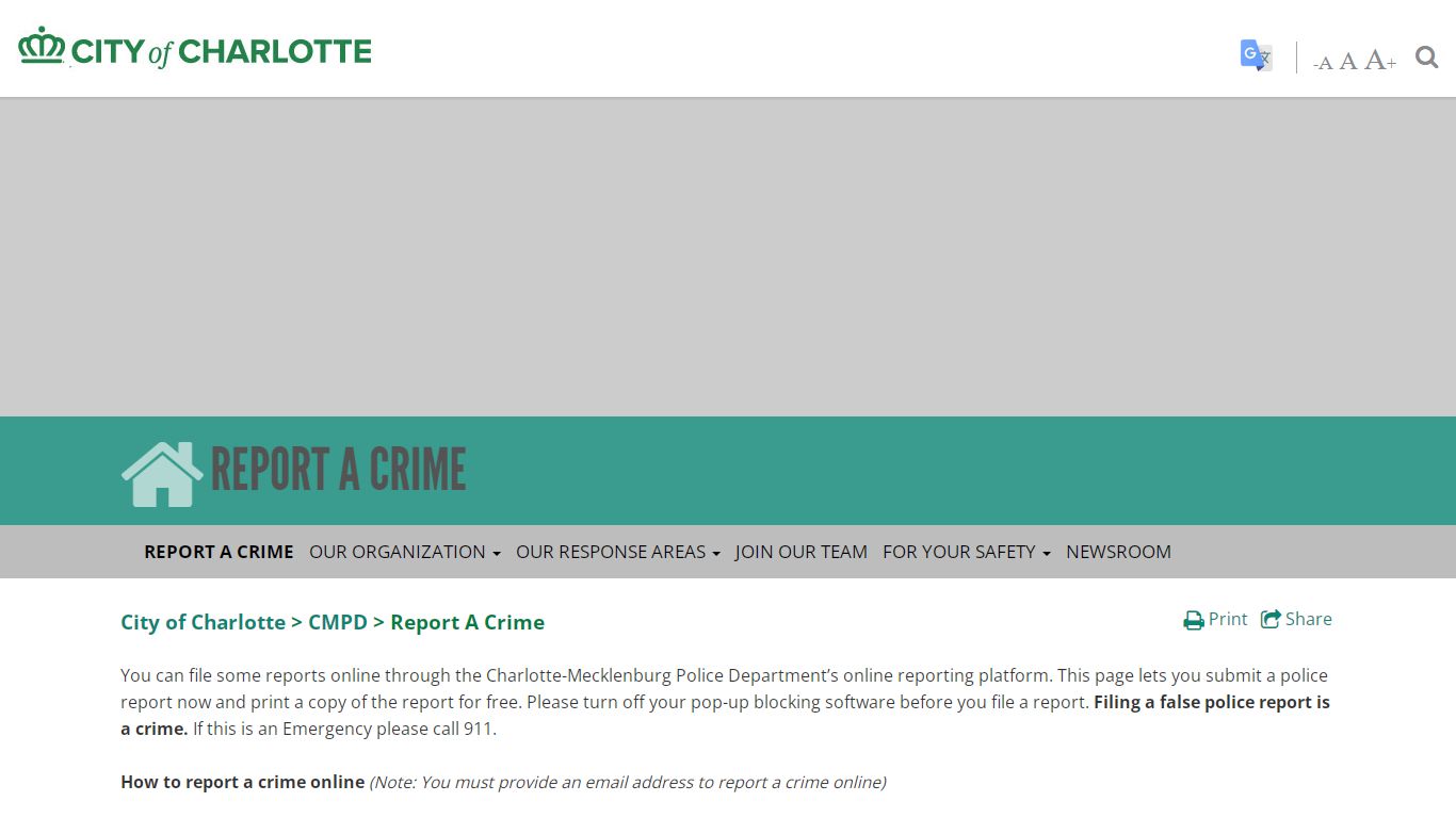 Report A Crime > Home - City of Charlotte Government